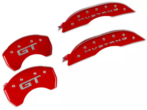 2015-2023 Mustang GT w/o Performance Pack MGP Brake Caliper Covers with GT Logo; Red; Front and Rear