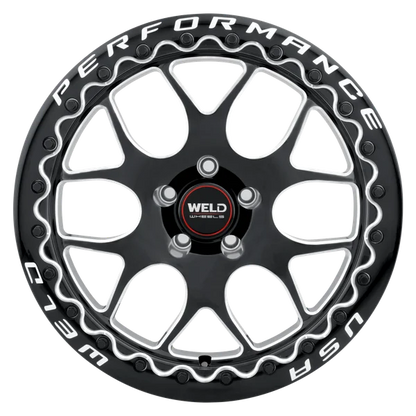 2005-2026 Mustang Weld Racing Solana Beadlock 1-Piece Gloss BLK MIL DIA Wheel - 17x10 with 5x114.3 Bolt, 7.38BS, ET 48