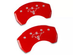 15-23 Mustang GT, EcoBoost, V6 MGP Brake Caliper Covers with Tri-Bar Pony Logo; Red; Rear Only