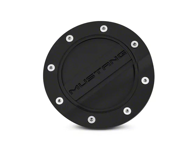 2015-2023 Ford Mustang Competition Series Fuel Door with Mustang Logo; Black