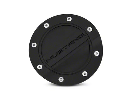 2015-2023 Ford Mustang Competition Series Fuel Door with Mustang Logo; Black