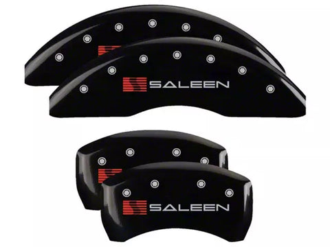 2015-2023 Mustang GT w/o Performance Pack MGP Brake Caliper Covers with Saleen Logo; Black; Front and Rear