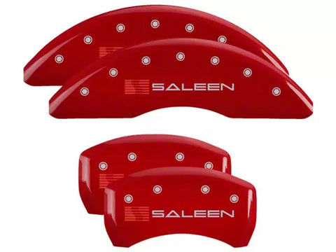 2015-2023 Mustang GT w/ Performance Pack MGP Brake Caliper Covers with Saleen Logo; Red; Front and Rear