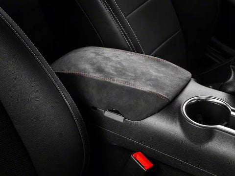 2015-2023 Mustang Black Alcantara Center Console Lid Cover with Red Stitching