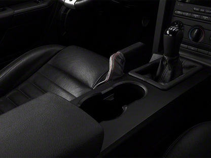 2005-2009 Premium Black Leather E-Brake Boot; Red Stitch