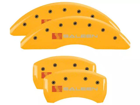 15-23 Mustang GT w/o Performance Pack MGP Brake Caliper Covers with Saleen Logo; Yellow; Front and Rear