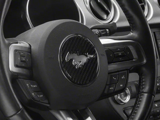 2015-2023 Mustang SpeedForm Steering Wheel Center Badge Accent Trim; Domed Carbon Fiber