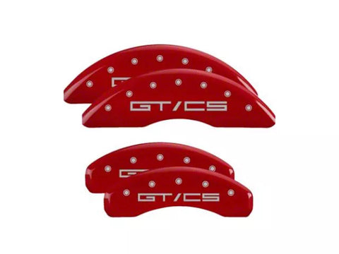 2015-2023 Mustang GT w/o Performance Pack MGP Brake Caliper Covers with GT/CS Logo; Red; Front and Rear