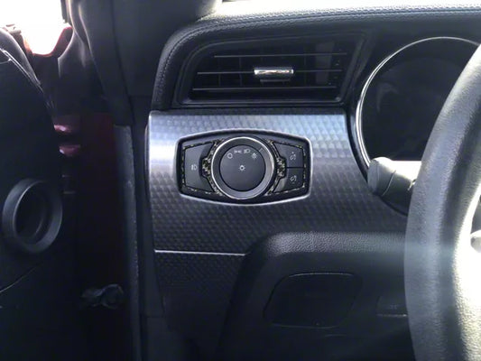 2015-2023 Mustang Headlight Switch Accent Trim; Domed Carbon Fiber