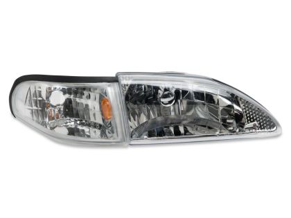 1994-1998 Raxiom Axial Series Cobra Style Headlights; Chrome Housing; Clear Lens
