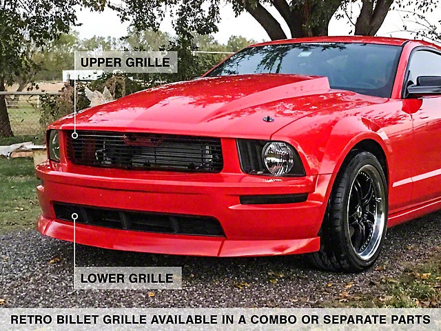 2005-2009 Mustang Modern Billet Retro Grille; Black
