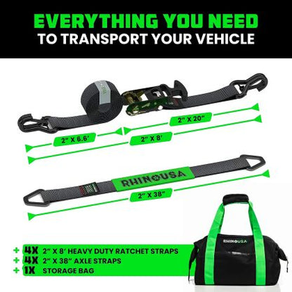 Rhino USA Heavy Duty Vehicle Tie Down Kit - 2" x 8' Vehicle Tie-Down Kit (J-Hooks)