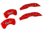 2015-2023 Mustang GT w/o Performance Pack MGP Brake Caliper Covers with 5.0 Logo; Red; Front and Rear