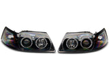 1999-2004 Raxiom Dual LED Halo Projector Headlights; Black Housing; Clear Lens