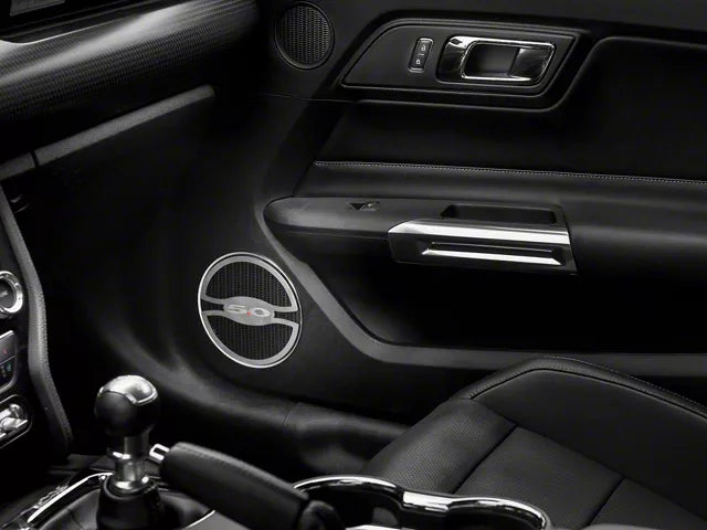 2015-2023 Mustang GT SpeedForm Lower Door Speaker Trim with 5.0 Logo; Brushed