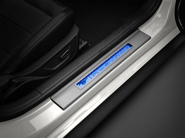 2015-2023 Mustang SpeedForm Illuminated Door Sill Plate Covers; Blue