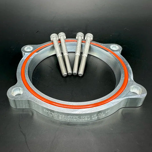 GT350 [5.2L] (2015+) & BULLITT / MACH 1 [5.0L] (2019+) Adapter (95mm TB to 87mm): 95MM TB to Ford Shelby GT350, Mach 1 & Bullitt Stock Manifold/Aft. Mkt. Supercharger