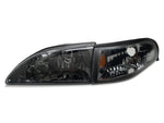 1994-1998 Raxiom Axial Series Cobra Style Headlights; Black Housing; Clear Lens