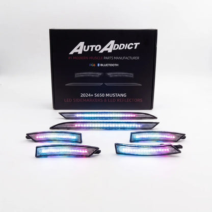 2024-2026 Mustang RGB Bluetooth Dynamic Animation LED Side Markers w/ Rear Diffuser Reflector 6pc Kit