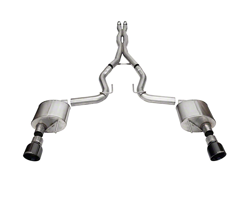 2024-2025 Mustang GT w/o active Corsa Sport Cat-Back Exhaust Straight Cut Black Tips