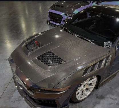 GT4-R Mustang fenders with GTD carbon fiber hood