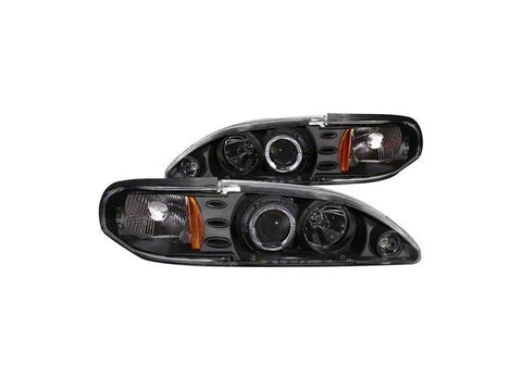 1994-1998 1-Piece LED Halo Projector Headlights; Black Housing; Clear Lens