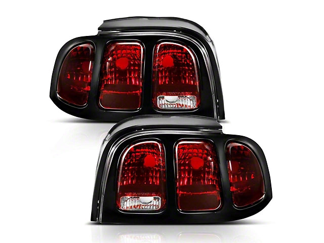 1996-1998 OE Style Tail Lights; Black Housing; Dark Red Lens