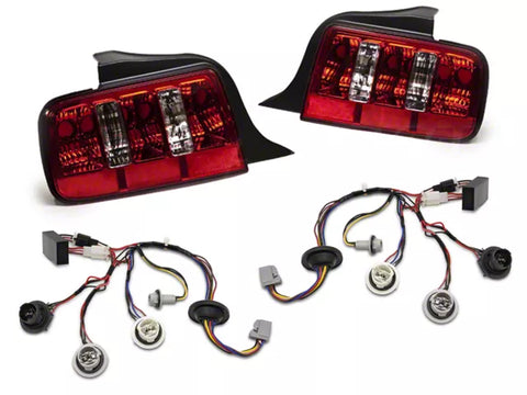 2005-2009 Raxiom Coyote Tail Lights and Sequential Tail Light Kit; Chrome Housing; Red/Clear Lens