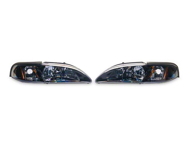 1994-1998 1-Piece Crystal Headlights; Chrome Housing; Smoked Lens