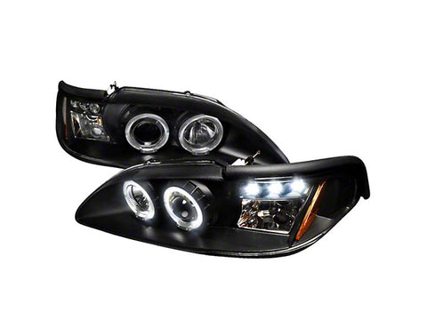 1994-1998 Dual Halo Projector Headlights; Matte Black Housing; Clear Lens