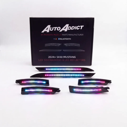 2024-2026 Mustang RGB Bluetooth Dynamic Animation LED Side Markers w/ Rear Diffuser Reflector 6pc Kit