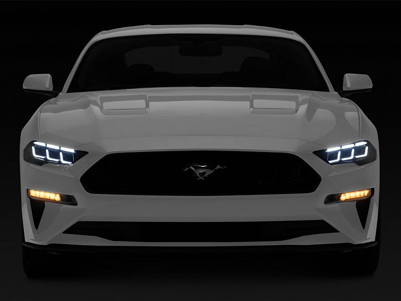 2018-2023 Mustang S650 Style Projector Headlights with Amber Sequential Turn Signals Black Housing Clear Lens