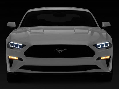 2018-2023 Mustang S650 Style Projector Headlights with Amber Sequential Turn Signals Black Housing Clear Lens