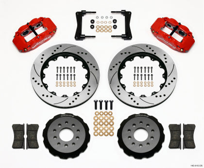 2005-2014 Mustang Wilwood Superlite 6R Front Big Brake Kit with 14-Inch Drilled and Slotted Rotors and Red Calipers