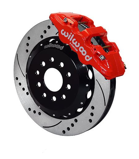 2005-2014 Mustang Wilwood AERO6 Front Big Brake Kit with Drilled and Slotted Rotors and Red Calipers