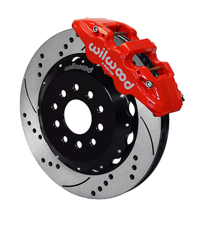 2005-2014 Mustang Wilwood AERO6 Front Big Brake Kit with Drilled and Slotted Rotors and Red Calipers