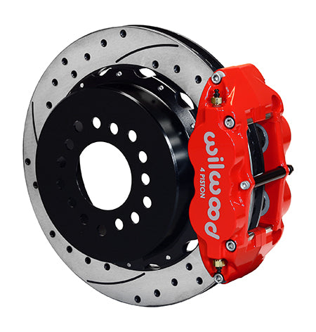 2005-2014 Mustang Wilwood Superlite 4R Rear Big Brake Kit with Drilled and Slotted Rotors and Red Calipers