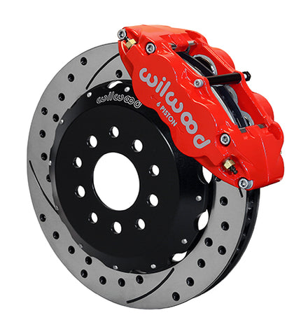 2005-2014 Mustang Wilwood Superlite 6R Front Big Brake Kit with 13-Inch Drilled and Slotted Rotors and Red Calipers