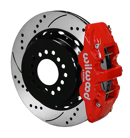 2005-2014 Mustang Wilwood AERO4 Rear Big Brake Kit with Drilled and Slotted Rotors and Red Calipers