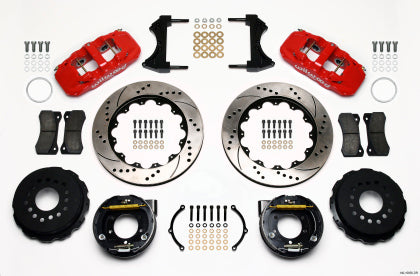 2005-2014 Mustang Wilwood AERO4 Rear Big Brake Kit with Drilled and Slotted Rotors and Red Calipers