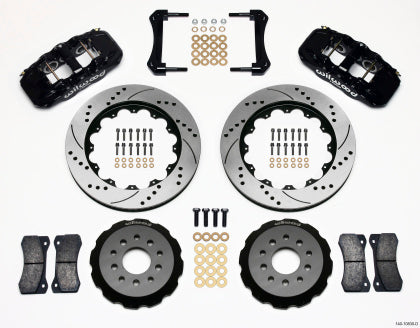 2005-2014 Mustang Wilwood AERO6 Front Big Brake Kit with Drilled and Slotted Rotors and Black Calipers