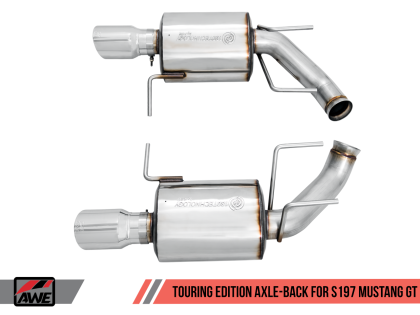 2011-2014 Mustang GT and 2011-2012 GT500 AWE Touring Edition Axle-Back Exhaust with Chrome Silver Tips