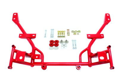 2005-2014 Mustang BMR K-Member with 0.50-Inch Lowered Motor Mounts; Standard Rack Mount Red