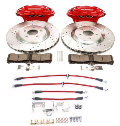 2005-2014 Mustang V6 and GT Power Stop Front Big Brake Conversion Kit with Brake Hoses Red Calipers