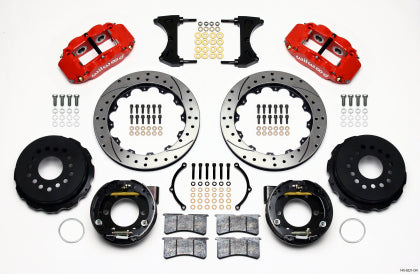 2005-2014 Mustang Wilwood Superlite 4R Rear Big Brake Kit with Drilled and Slotted Rotors and Red Calipers