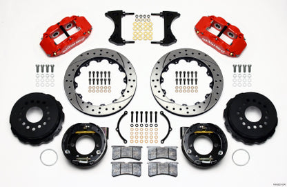 2005-2014 Mustang Wilwood Superlite 4R Rear Big Brake Kit with Drilled and Slotted Rotors and Red Calipers