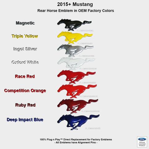 2015-2021 Mustang Pony Rear Emblem Color Coded Ford Official Licensed