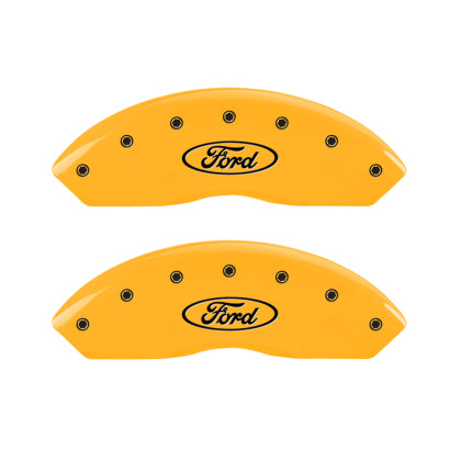2010-2014 Mustang MGP Caliper Covers for Ford Mustang Yellow Ford Oval Logo