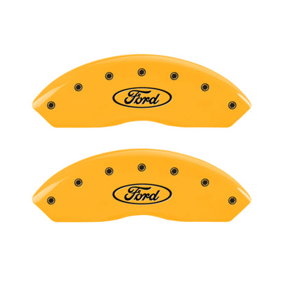 2010-2014 Mustang MGP Caliper Covers for Ford Mustang Yellow Ford Oval Logo