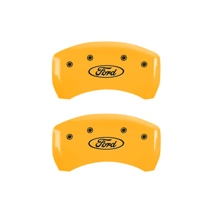 2010-2014 Mustang MGP Caliper Covers for Ford Mustang Yellow Ford Oval Logo